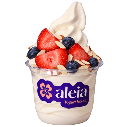 The Mini cup — aleia frozen yogurt topped with fresh fruit and almonds