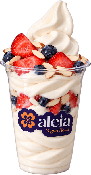 The Signature cup — aleia frozen yogurt layered with strawberries, blueberries and almonds